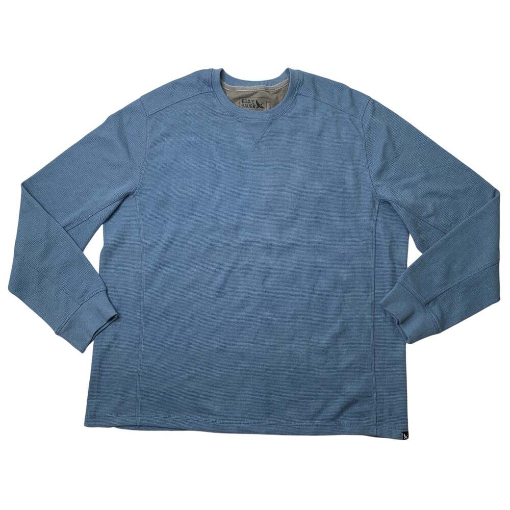 Eddie Bauer Shirt Mens 2XL Plus Waffle Knit Thermal Crew Neck Pullover V Stitch